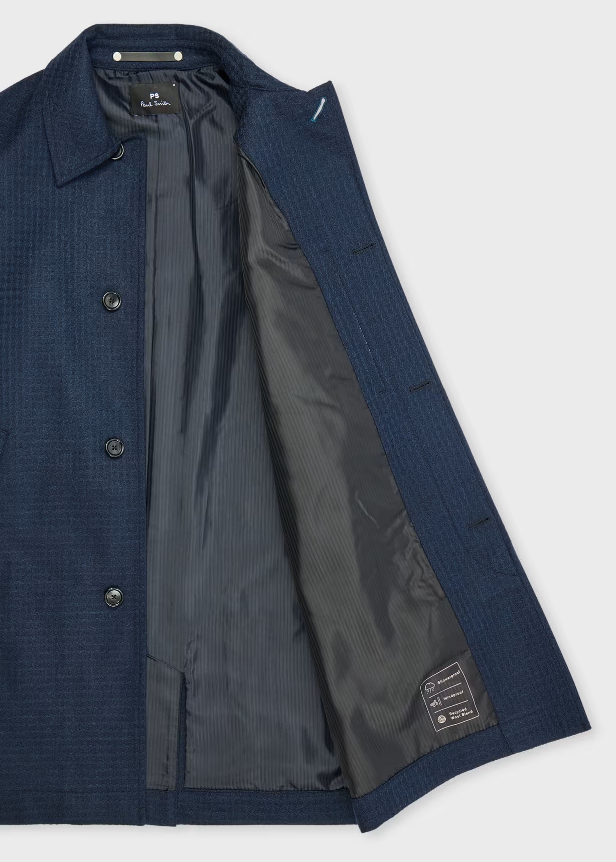 Dark Navy Wool-Blend Check Coat