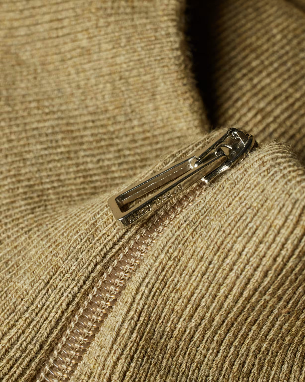 Camel Cotton-Blend Zebra Logo Half Zip Sweater