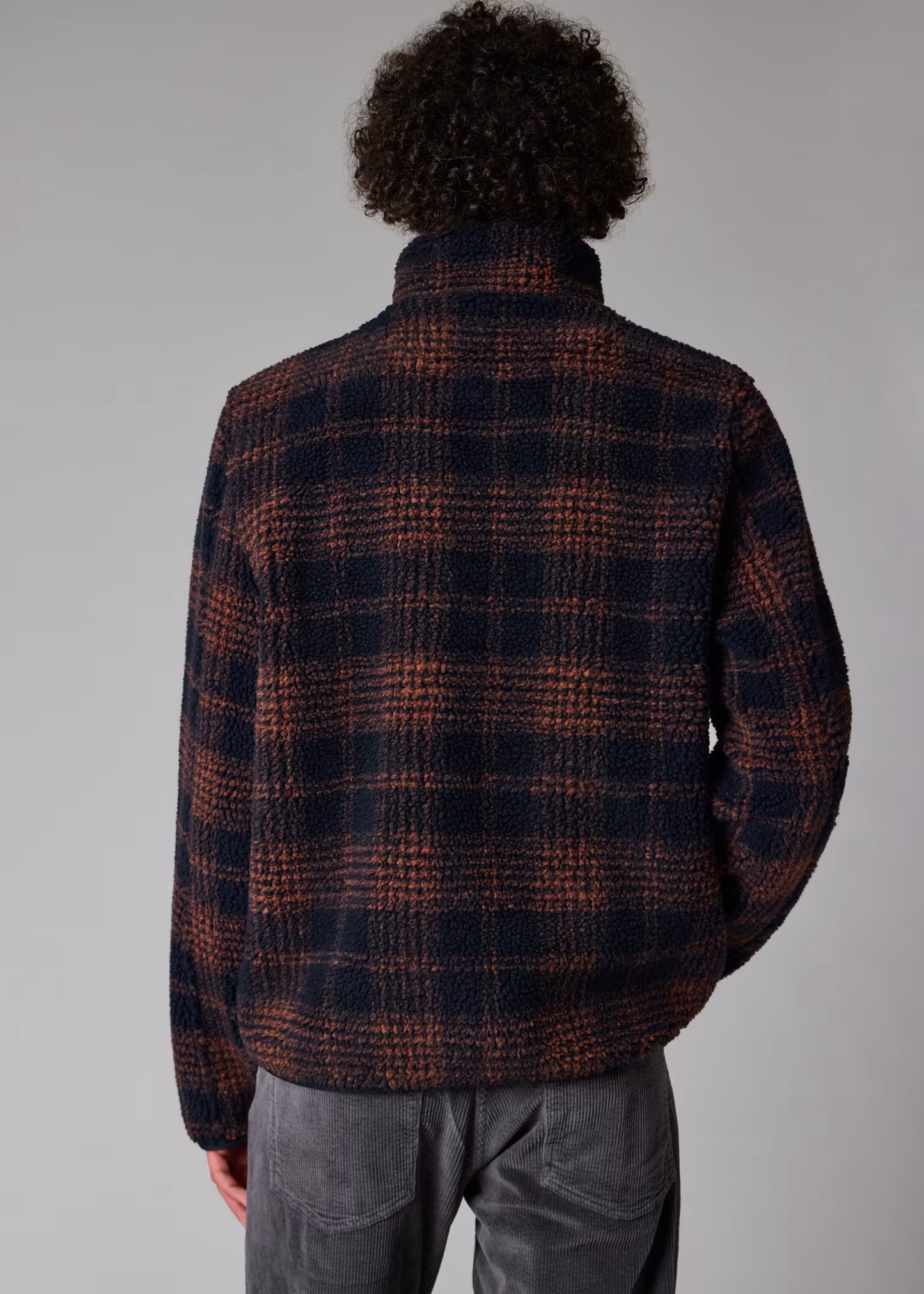 Navy and Orange Check Zip Fleece Jacket