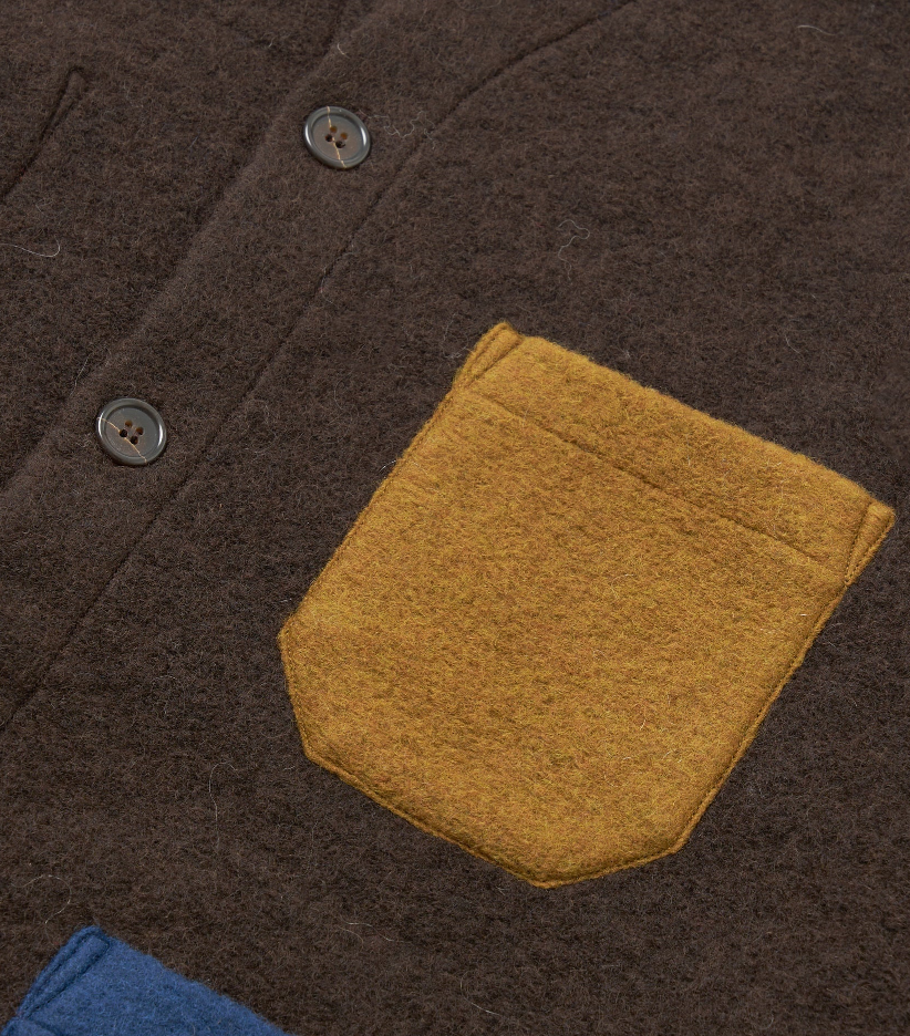 Brown/Indigo Wool Fleece Cardigan