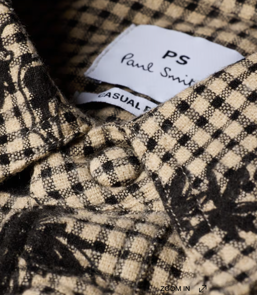 Beige and Black Gingham Floral Shirt