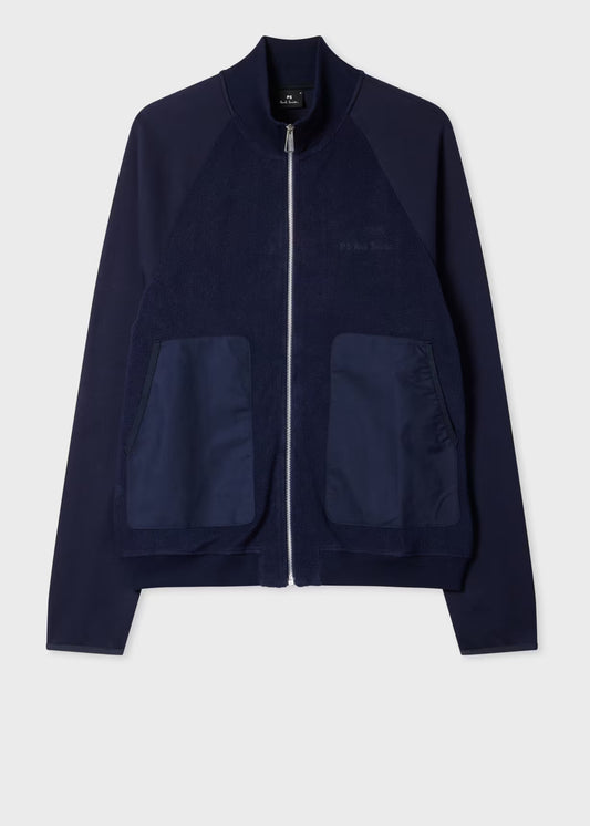 Navy Fleece-Panel Zip Sweatshirt