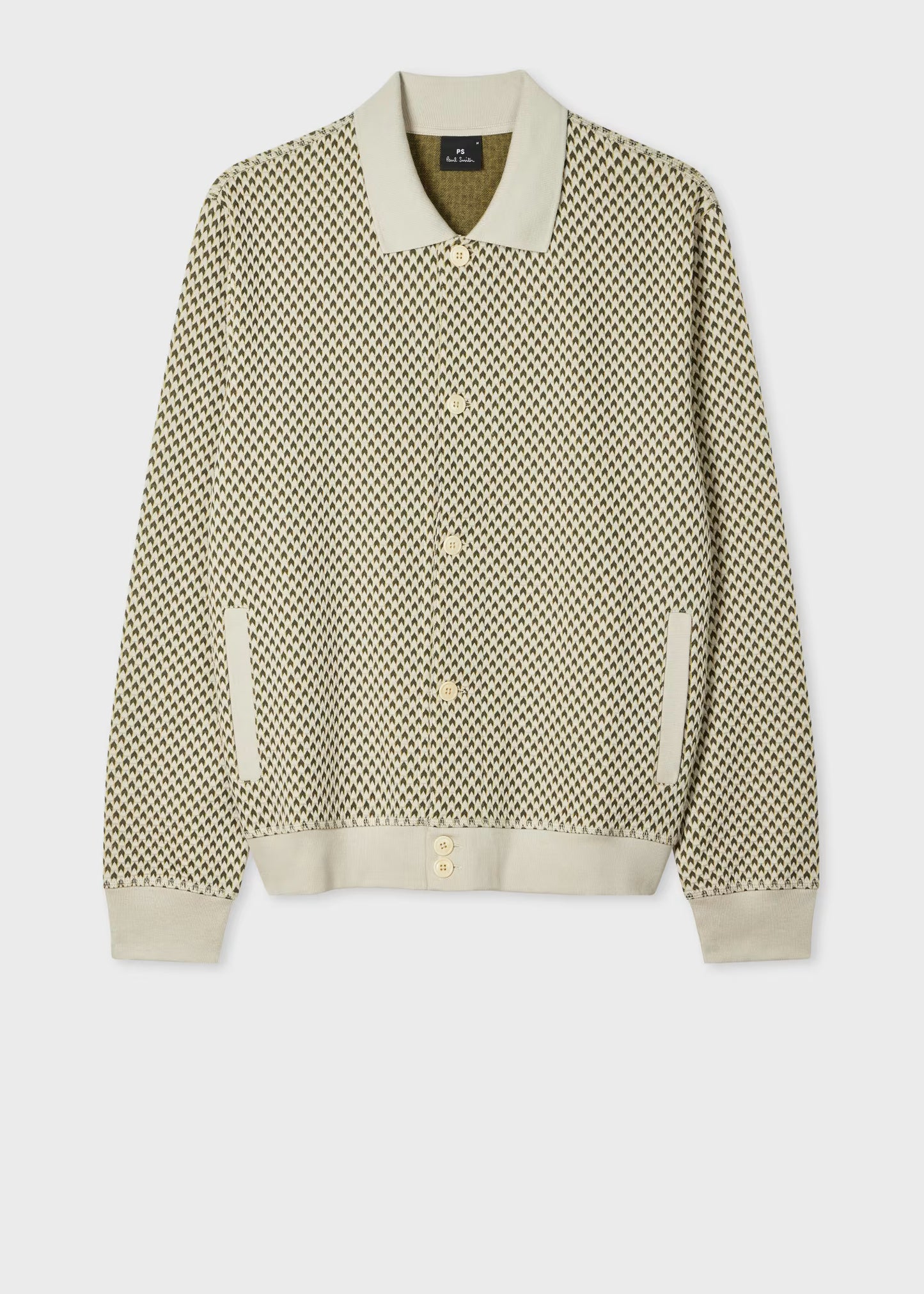 Khaki Cotton-Blend Jacquard Cardigan
