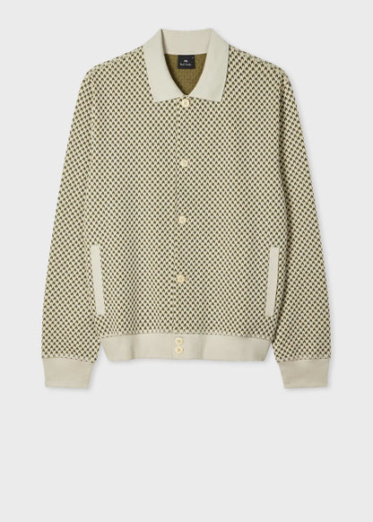 Khaki Cotton-Blend Jacquard Cardigan