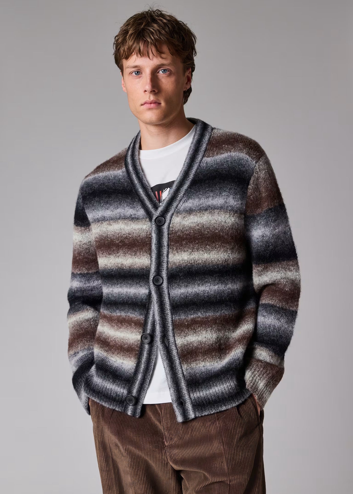 Brown and Black Faded Stripe Cardigan