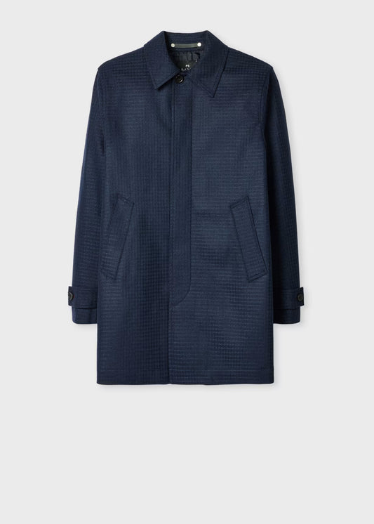 Dark Navy Wool-Blend Check Coat