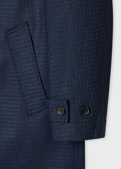 Dark Navy Wool-Blend Check Coat