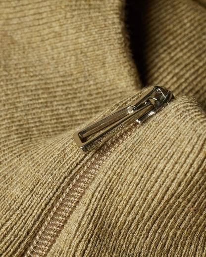 Camel Cotton-Blend Zebra Logo Half Zip Sweater