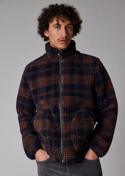 Navy and Orange Check Zip Fleece Jacket
