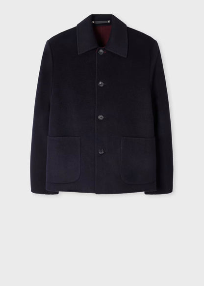Navy Double-Face Wool-Blend Short Coat