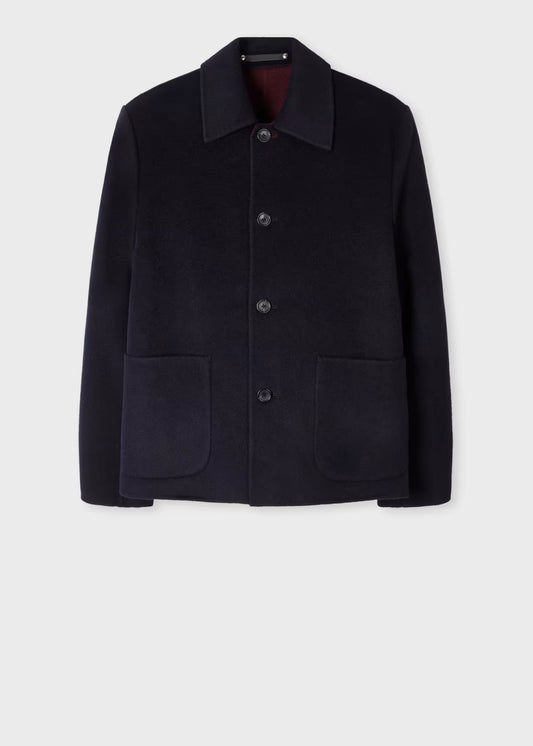 Navy Double-Face Wool-Blend Short Coat