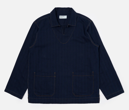 Indigo Recycled Herringbone Smock Overshirt