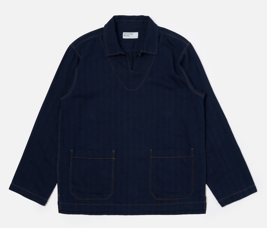 Indigo Recycled Herringbone Smock Overshirt