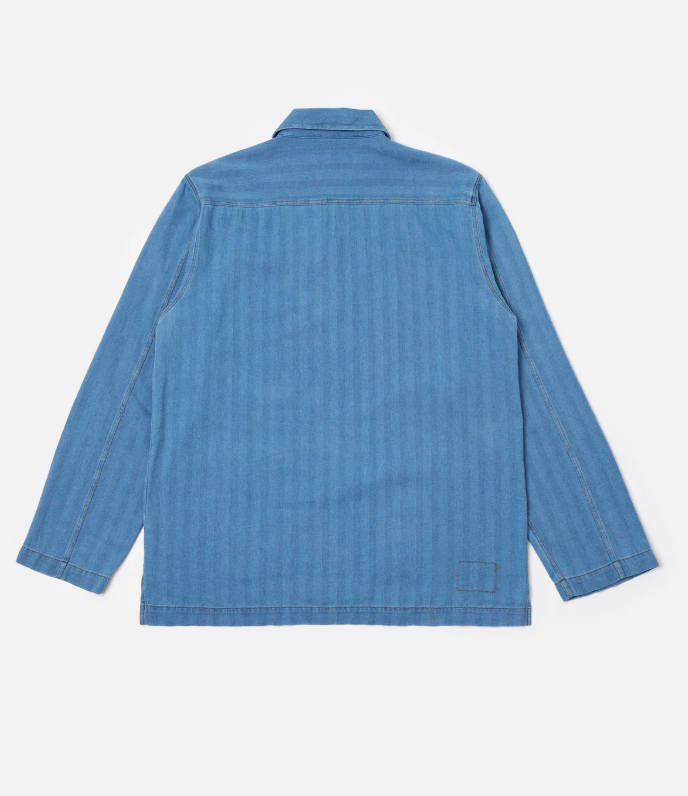 Washed Indigo Recycled Herringbone Smock Overshirt