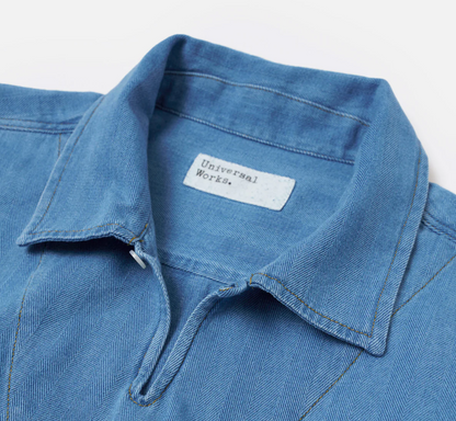 Washed Indigo Recycled Herringbone Smock Overshirt