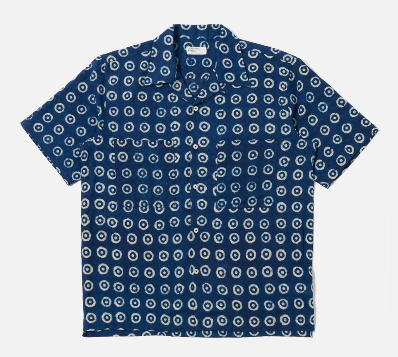 Indigo Block Print Circles Camper Shirt