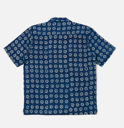 Indigo Block Print Circles Camper Shirt