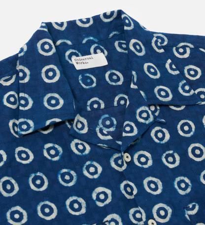 Indigo Block Print Circles Camper Shirt