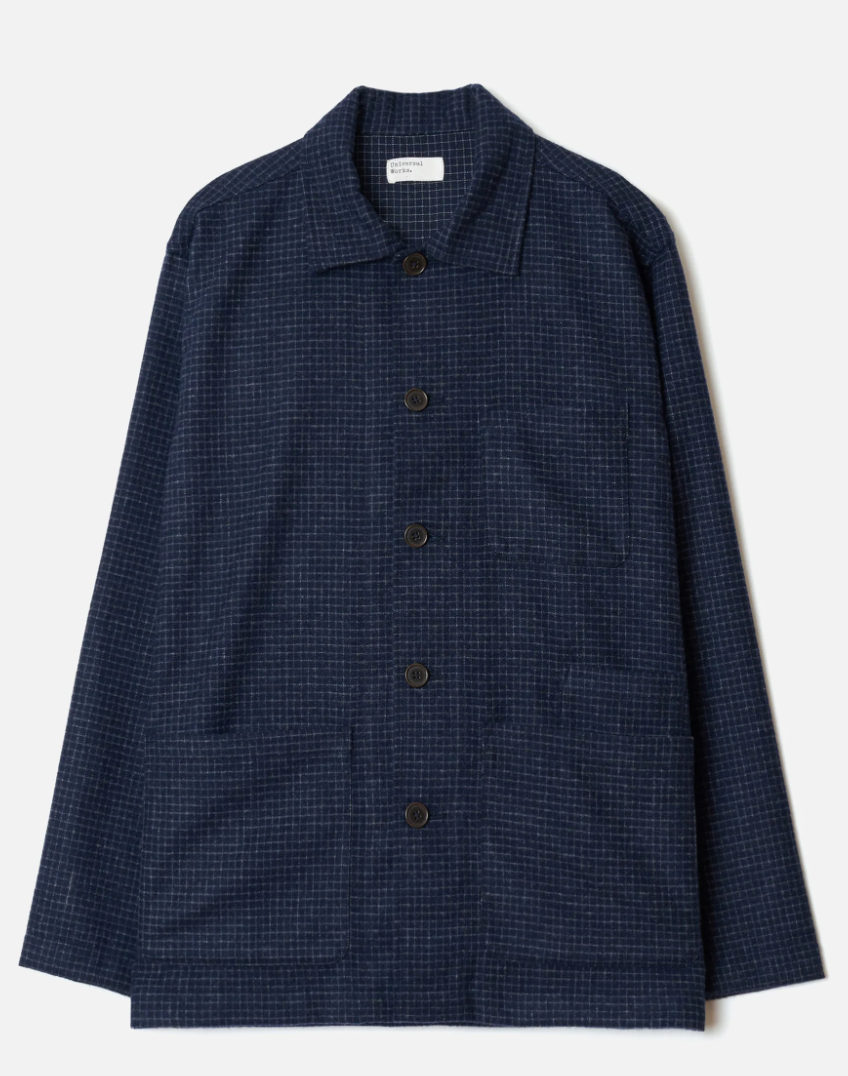 Navy Check Bobby Wool Mix Bakers Overshirt