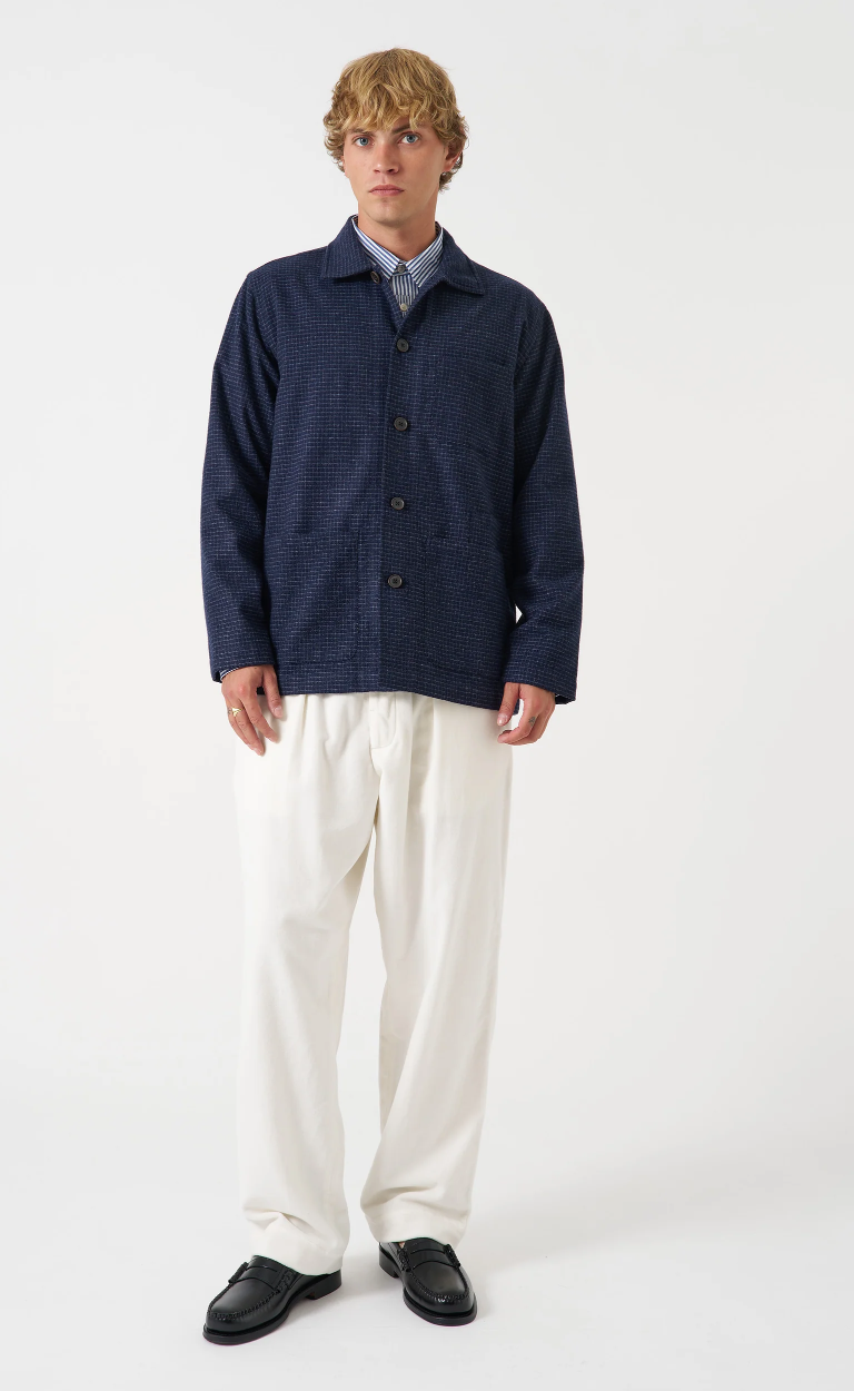 Navy Check Bobby Wool Mix Bakers Overshirt
