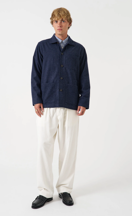 Navy Check Bobby Wool Mix Bakers Overshirt