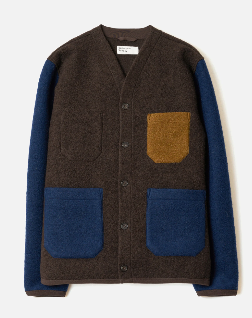Brown/Indigo Wool Fleece Cardigan