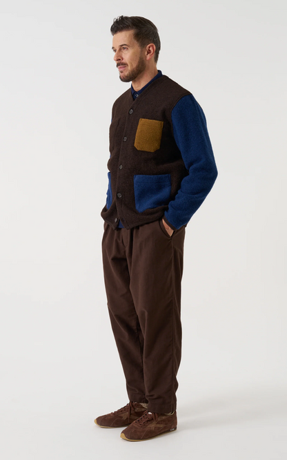Brown/Indigo Wool Fleece Cardigan