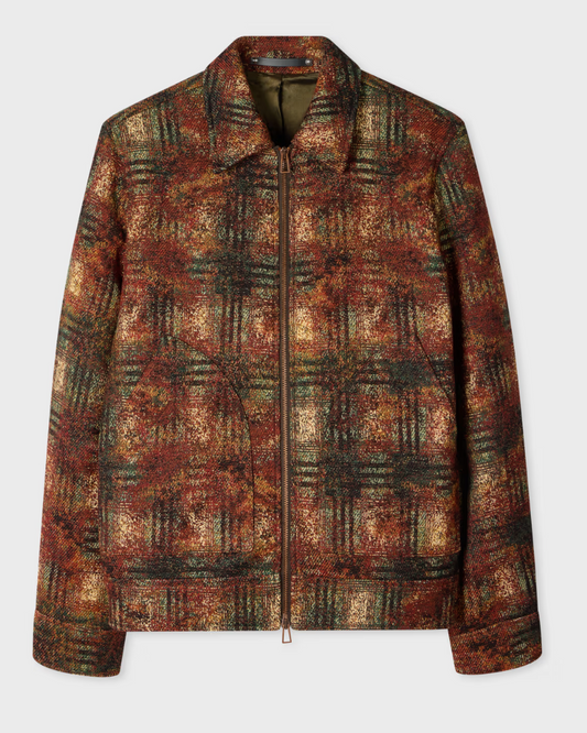 Men's Rust Textured Check Zip Jacket
